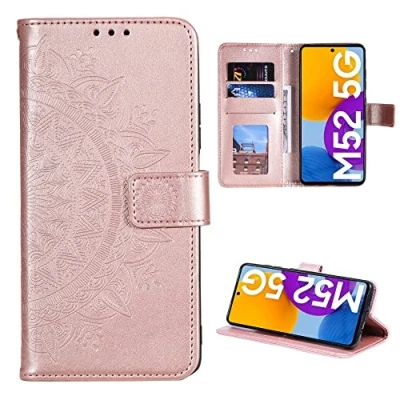 Abbildung von CoverKingz Handyhülle kompatibel mit Samsung Galaxy M52 5G Handytasche Kartenfach Klapphülle Case Handy Hülle klappbar Motiv Mandala Rosegold