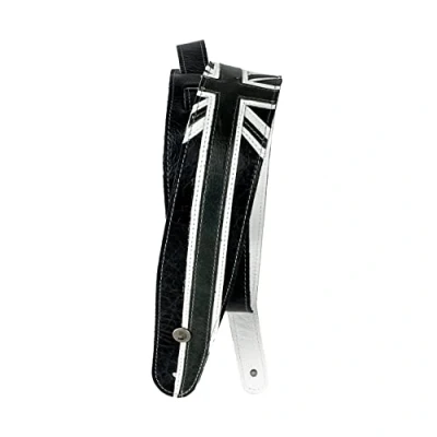 Abbildung von D&#039;Addario Accessories Premium Leder Gitarrengurt Union Jack schwarz und weiß (25PRL04)