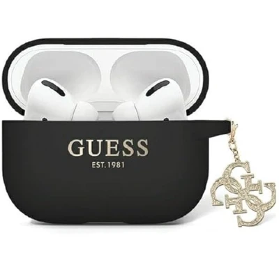 Abbildung von Guess GUAP2LECG4K Hülle für AirPods Pro 2 Cover Schwarz Liquid Silicone Glitter Triangle Charm
