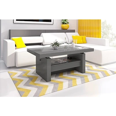 Abbildung von designimpex Couchtisch Aversa H 111 Grau / Anthrazit Hochglanz höhenverstellbar ausziehbar