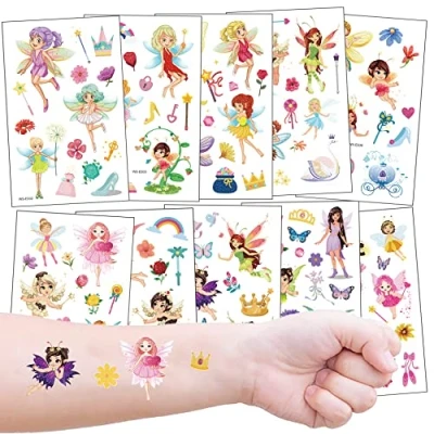 Abbildung von Fee Temporäre Tattoos für Mädchen, 10 Blätter Blumenfee Prinzessin Wasserdichte Kinder Geburtstag Party Mitgebsel Dekor Geschenk
