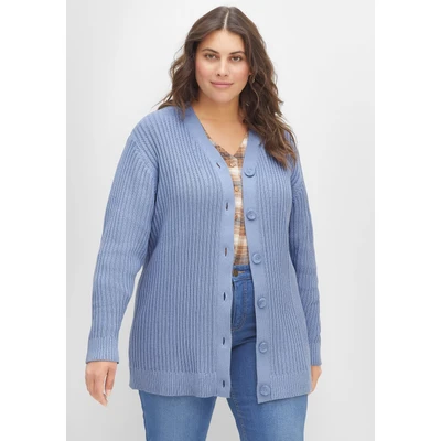 Abbildung von Sheego Strickjacke, Damen, Größe: 48/50, Mittelblau