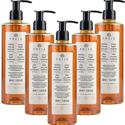Abbildung von Prija Ginseng Vitalisierende Flüssigseife 5 x 380 ml Für den täglichen Gebrauch Dermatologisch getestet Vegan freundlich Stück