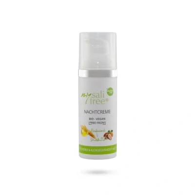 Abbildung von mysalifree BIO NACHTCREME, reichhaltige Feuchtigkeitspflege für sensible Haut mit Reiskeimöl und Sheabutter, 50ml, 100% zertifizierte Biokosmetik, weltweit einzigartig, + Vegan FREE FROM