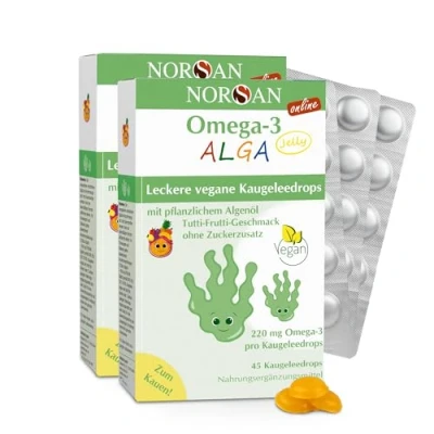 Abbildung von NORSAN Omega 3 vegan Kids JELLY 45 hochdosiert (2x45 Stück) / 220mg pro Kaugeleedrops/veganes mit EPA &amp; DHA/Omega Tutti Frutti Geschmack