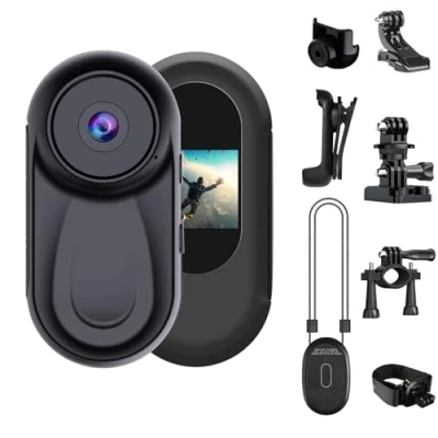 Abbildung von OBEST Action Cam 360 Nachtsicht, Mini POV Camera Bodycam mit 0,85 Zoll Display, 1080p Vlog Actionkamera, Motorrad Reiten helmkamera 120 Weitwinkel Multifunctional Accessories, Schwarz