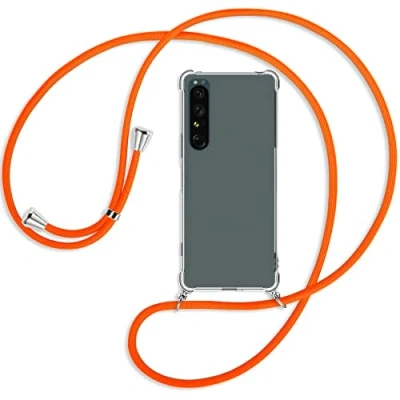 Abbildung von mtb more energy® Handykette kompatibel mit Sony Xperia 1 IV (6.5&#039;&#039;) Neon Orange Smartphone Hülle zum Umhängen Anti Shock Full TPU Case