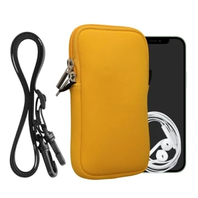 Abbildung von kwmobile Handytasche für Smartphones L 6,5&quot; Neopren Handy Hülle Honiggelb mit Kordel Tasche Handykette 16,5 x 8,9 cm Innenmaße