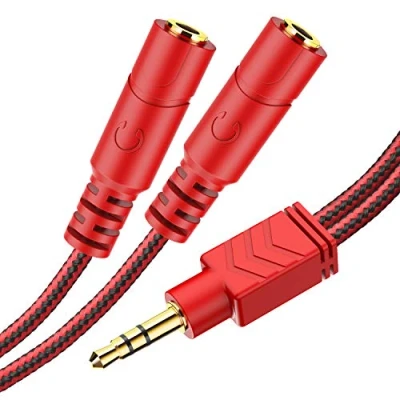 Abbildung von MillSO Kopfhörer Verteiler Audio Klinke Y Adapter 1 auf 2 Stereo Aux Splitter Kabel (3,5mm Klinkenstecker x 3,5mm Klinkenkupplung) für Headset &amp; Lautsprecher Rot