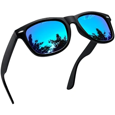 Abbildung von Joopin Klassische Rechteckige Sonnenbrille Herren Blau Verspiegelt und Vintage Damen Polarisiert UV400 Spiegel für Fahren Tourismus (Blau Schwarz)