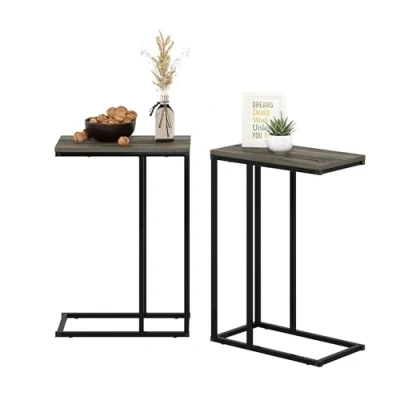 Abbildung von Furinno Camnus Modern Living Sofa Beistelltisch, Französisches Eichengrau, 2er Set