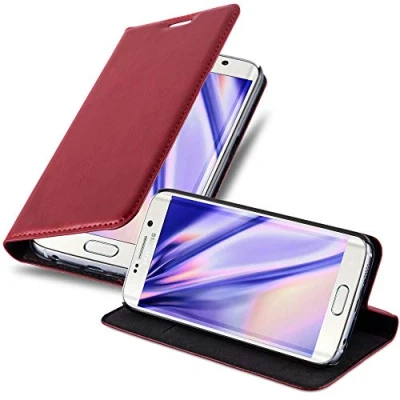 Abbildung von Cadorabo Hülle kompatibel mit Samsung Galaxy S7 Edge aus Premium Kunst Leder Flip Klappbare Stoßfeste Magnetische [Standfunktion] [Kartenfächern] Cover für Tasche in Rot