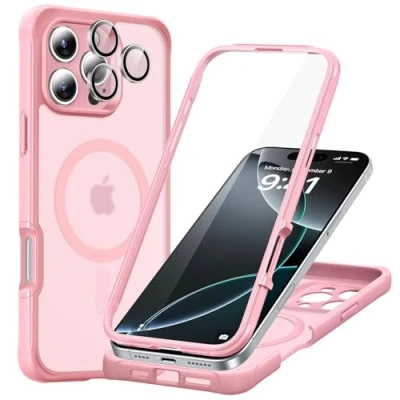 Abbildung von ESR für iPhone 16 Pro Hülle, Kompatibel mit MagSafe, 360 Grad Schutzhülle Stoßfest Militärnorm Magnetische Handyhülle Kameraschutz, Klares Rosa