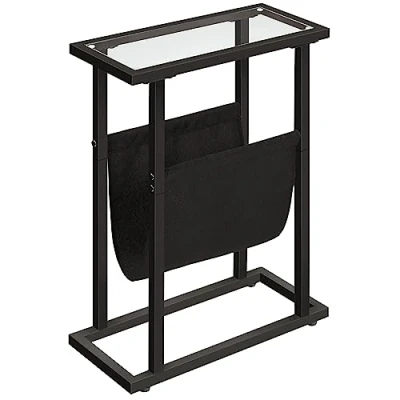 Abbildung von HOOBRO Beistelltisch, schmaler Bett Beistelltisch aus gehärtetem Glas, Kleiner mit Zeitschriftenhalter, Sofa für Wohnzimmer, platzsparend, Schwarz EBK78BZ01
