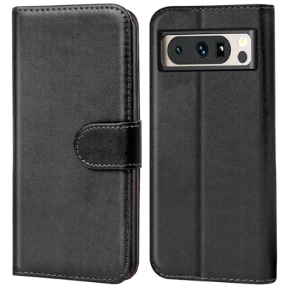 Abbildung von Verco Handyhülle für Google Pixel 8 Pro Hülle, Bookcase Tasche Flipcover Case [Kartenfächer/Aufstellfunktion], Schwarz