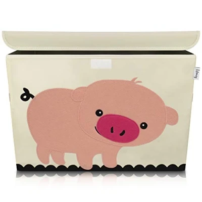 Abbildung von LIFENEY Aufbewahrungsbox Kinder groß 51 x 36 I Spielzeugkiste Kiste mit Deckel für Kinderzimmer Aufbewahrungsboxen Spielzeugaufbewahrung (Schwein)