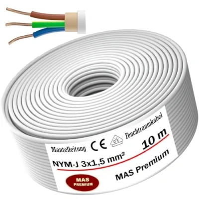 Abbildung von MAS Premium Feuchtraumkabel Stromkabel 5 200m Mantelleitung NYM J 3x1, 2,5 4 6 10 oder 5x1,5 16 Elektrokabel für feste Verlegung (NYM mm², 10m)