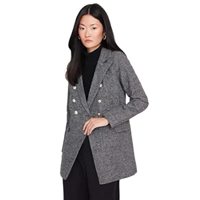 Abbildung von Trendyol Damen Modest Blazer Herringbone Webstoff Jacke Coat, Grau, 42 EU