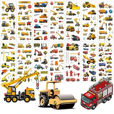 Abbildung von Deen 3D Aufkleber für Kinder &amp; Kleinkinder 14 Blätter ,Puffy Auto Bagger Sticker Mädchen Jungen,Fahrzeug Belohnungssticker Mitgebsel Kindergeburtstag Gastgeschenke Party, 17*7cm