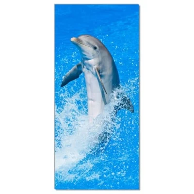 Abbildung von Wallario Selbstklebende Türtapete Fröhlicher Delfin im blauen Wasser Türposter 93 x 205 cm Abwischbar, rückstandsfrei zu entfernen