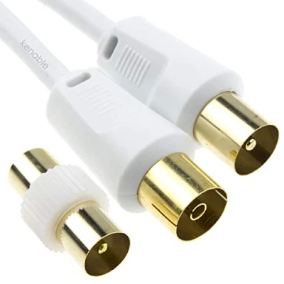 Abbildung von RF Männlich Zum Weiblich Verlängerung Anschlusskabel Digitale Erdgebundene TV Kabel &amp; Kupplung Weiß 1 m [1 Meter/1m]