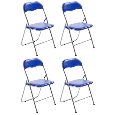 Abbildung von CLP 4er Set Klappstuhl Felix Gepolstert I Küchenstuhl Mit Metallgestell Kunstleder PVC Sitz Stühle Klappbar Campingstühle, Farbe:blau/Silber