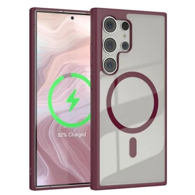 Abbildung von EAZY CASE Crystal TPU Hülle kompatibel mit Samsung Galaxy S24 Ultra Qi Charging, Silikon Kameraschutz, Slimcover, Handyhülle, Silikonhülle, Durchsichtig, Transparent/Beere