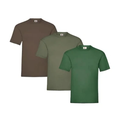 Abbildung von Fruit of the Loom Herren Heavy T Shirt 3er Pack, 1 x Schokolade, Olivgrün, Flaschengrün und HL Kauf Notizblock, XL