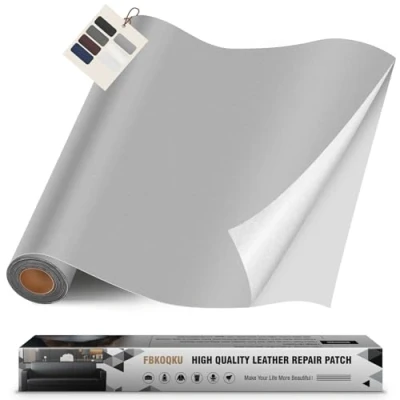 Abbildung von Leder kunstleder selbstklebend, 40 x 200cm Reparatur set, Kit für Möbel, Sofa, Autositze, Taschen, und Renovierung(Glatt Grau)