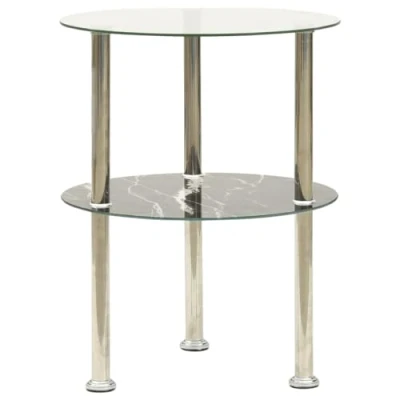 Abbildung von vidaXL Beistelltisch mit 2 Ablagen Rund Sofatisch Telefontisch Tisch Wohnzimmertisch Kaffeetisch Couchtisch Transparent Schwarz 38cm Hartglas