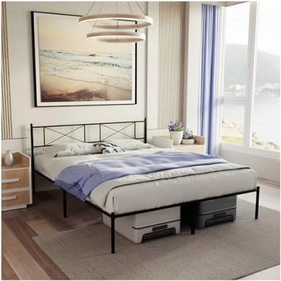 Abbildung von Dreamzie Bett 160x200 mit Lattenrost Bettgestell Füßen Metallbett Kopfteil 35 cm hoch Einfache Monate und viel Stauraum