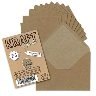 Abbildung von 50x Vintage Umschläge DIN B6 125 x 176 mm Kraftpapier 100 g/m² braun Recycling Brief Nassklebung UmWelt by GUSTAV NEUSER