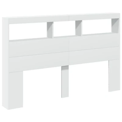 Abbildung von vidaXL LED Kopfteil mit Ablagen, Bettkopfteil offenen Fächern, Betthaupt für Schlafzimmer, Bettzubehör, Weiß 160x17x102cm Holzwerkstoff