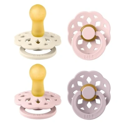 Abbildung von BIBS Boheme Schnuller 4er Pack. BPA frei, Kirschform Nippel. Naturkautschuk/Latex, Hergestellt in Dänemark. 6 18 Monate (4er Pack), Blossom Mix