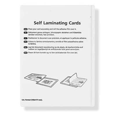 Abbildung von Kaltlaminiertaschen selbstklebend, Laminierfolien aus PET zum Versiegeln und Schützen von Fotos, Speisekarten etc. ohne Laminiergerät, 20er Set, je 117 mm x 160 für A6, transparent