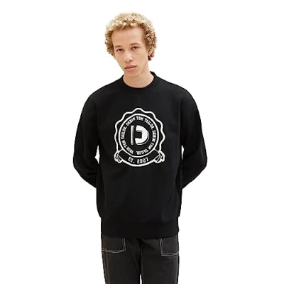 Abbildung von TOM TAILOR Denim Herren 1037606 Relaxed Fit Sweathirt mit Logo Print, 29999 Black, M