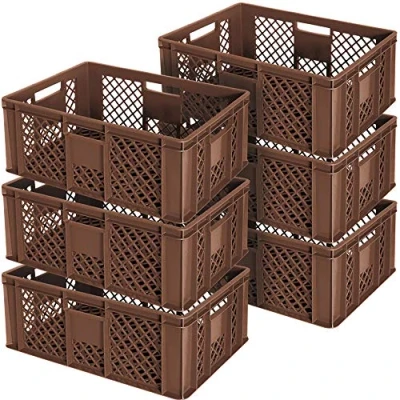 Abbildung von BRB 6x Eurobehälter durchbrochen/Stapelkorb, LxBxH 600x400x240 mm, lebensmittelecht, Industriequalität (braun)