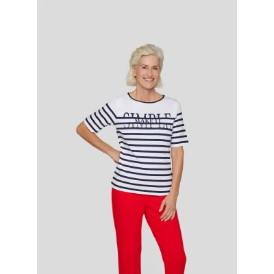 Abbildung von Rabe Rundhalsshirt im Streifen Design und mit Letter Print