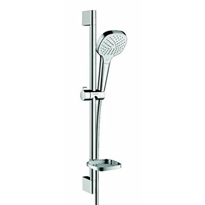 Abbildung von hansgrohe Brausegarnitur &quot;Croma Select E&quot;, (Komplett Set), 11cm, mit Duschstange 65cm und Seifenschale Weiß/chrom