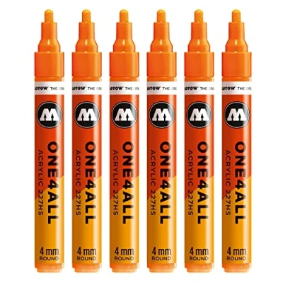 Abbildung von Molotow One4All 227HS Acryl Marker (4,0 mm Strichstärke, hochdeckend und permanent, UV beständig, für fast alle Untergründe) 6 Stück Farbe 218 neonorange floureszierend