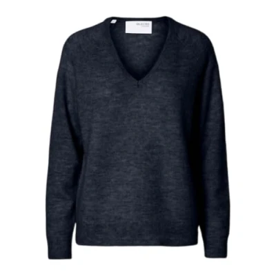 Abbildung von Selected Femme Slflulu NEW V NECK NOOS Strickpullover, Damen, Größe: 38, Dark sapphire