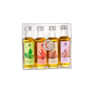 Abbildung von &#039;La Chinata Natives Olivenöl mit Chilli, Steinpilze, Lorbeer und Pfeffer 4x100ml.