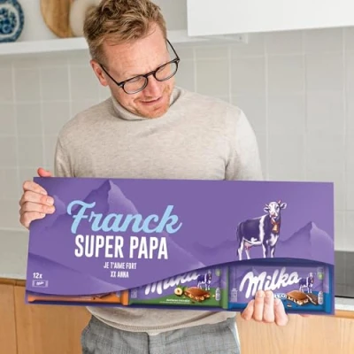 Abbildung von Riesen Milka Schokoladentafel personalisiert mit Namen &amp; Botschaft Geburtstagsgeschenk für Männer Frauen Schokoladentafeln (12 Tafeln)