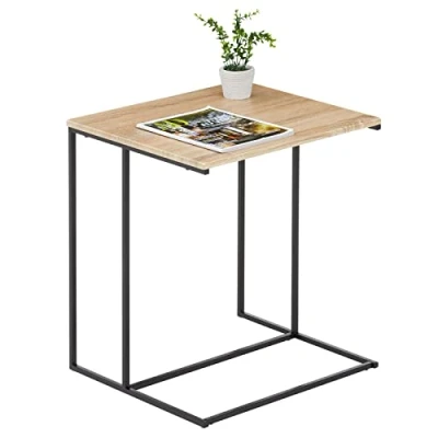 Abbildung von IDIMEX Beistelltisch VITORIO im minimalistischen Design, eleganter Wohnzimmertisch mit Metallgestell in C Form, Schlichter Couchtisch Sonoma Eiche/schwarz