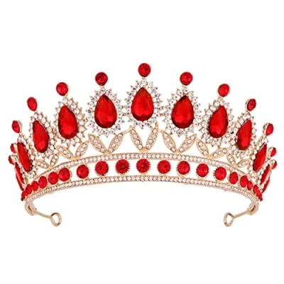 Abbildung von Tiara for Women, Vofler Gold Crown w/Ruby Royal Queen Red Crystal Rhinestone Headpiece Headband Princess Girls Kids Bridal Birthday Wedding Pageant Prom Homecoming Halloween Costume Party