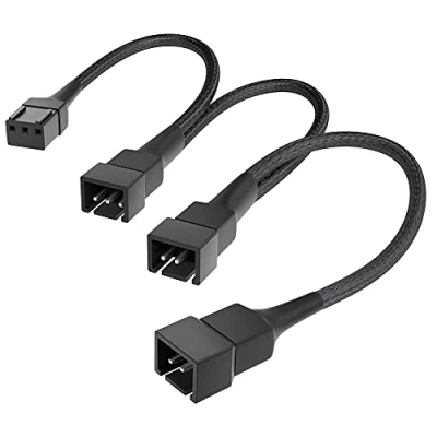 Abbildung von KabelDirekt hochflexibles 3 Pin Lüfter Kabel/Verteilerkabel, Buchse auf 1x (3 polig) und 2x (2 polig), 20/20/20 cm mit robuster Nylonummantelung