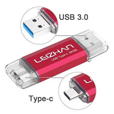 Abbildung von leizhan 64GB USB Stick Type C Memory OTG Speicherstick 2 in 1 Flash Drive 3.0 Pen für PC/Laptop/Notebook, und andere (64GB,Red)