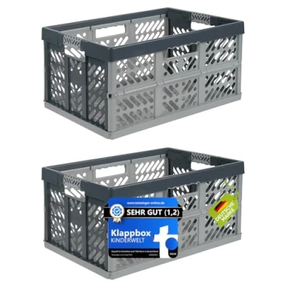Abbildung von KiNDERWELT Klappbox 2er Set : silber/ grau 45 L Faltbox bis 50 kg, aus hochwertigem Kunststoff