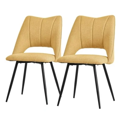 Abbildung von ML Design Esszimmerstühle 2er Set Senfgelb, Wohnzimmerstühle aus Stoffbezug, Schwarze Metallbeinen, Küchenstühle mit Rückenlehne, Polsterstühle für Esszimmer Wohnzimmer Küche Büro, Gepolsterte Sessel