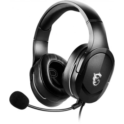 Abbildung von MSI IMMERSE GH20 GAMING HEADSET Stereo Kopfhörer, leichtes, anpassbares Design, 40mm Neodym Treiber, Mikrofon, Inline Steuerung, 3,5mm Klinkenstecker &amp; Y Adapter kabelgebunden, Schwarz
